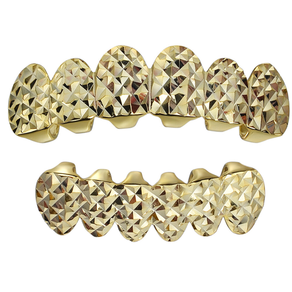 REAL 14k Gold Plated Solid 925 Sterling Silver Diamond Cut Grillz Teeth Fronts