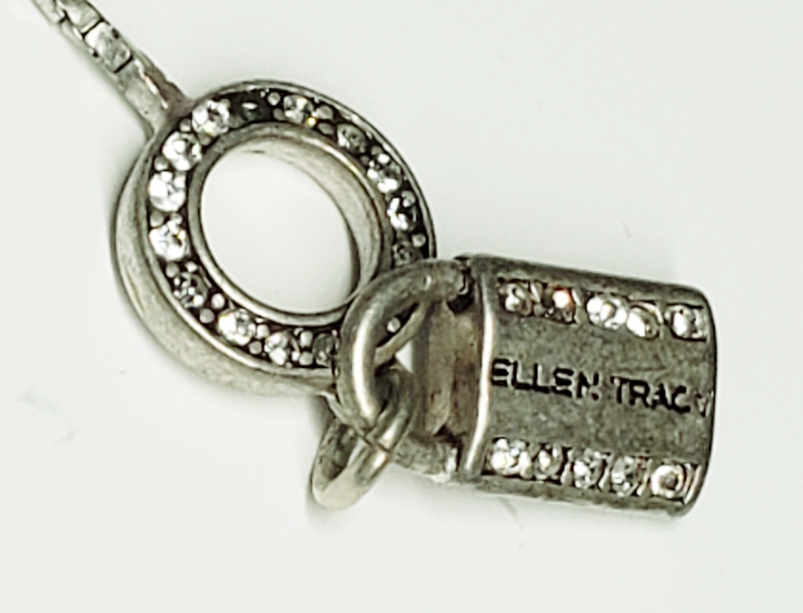 Ellen Tracy 18” Necklace Crystal Rhinestone Faux Pearl Drop Choker Silver Tone