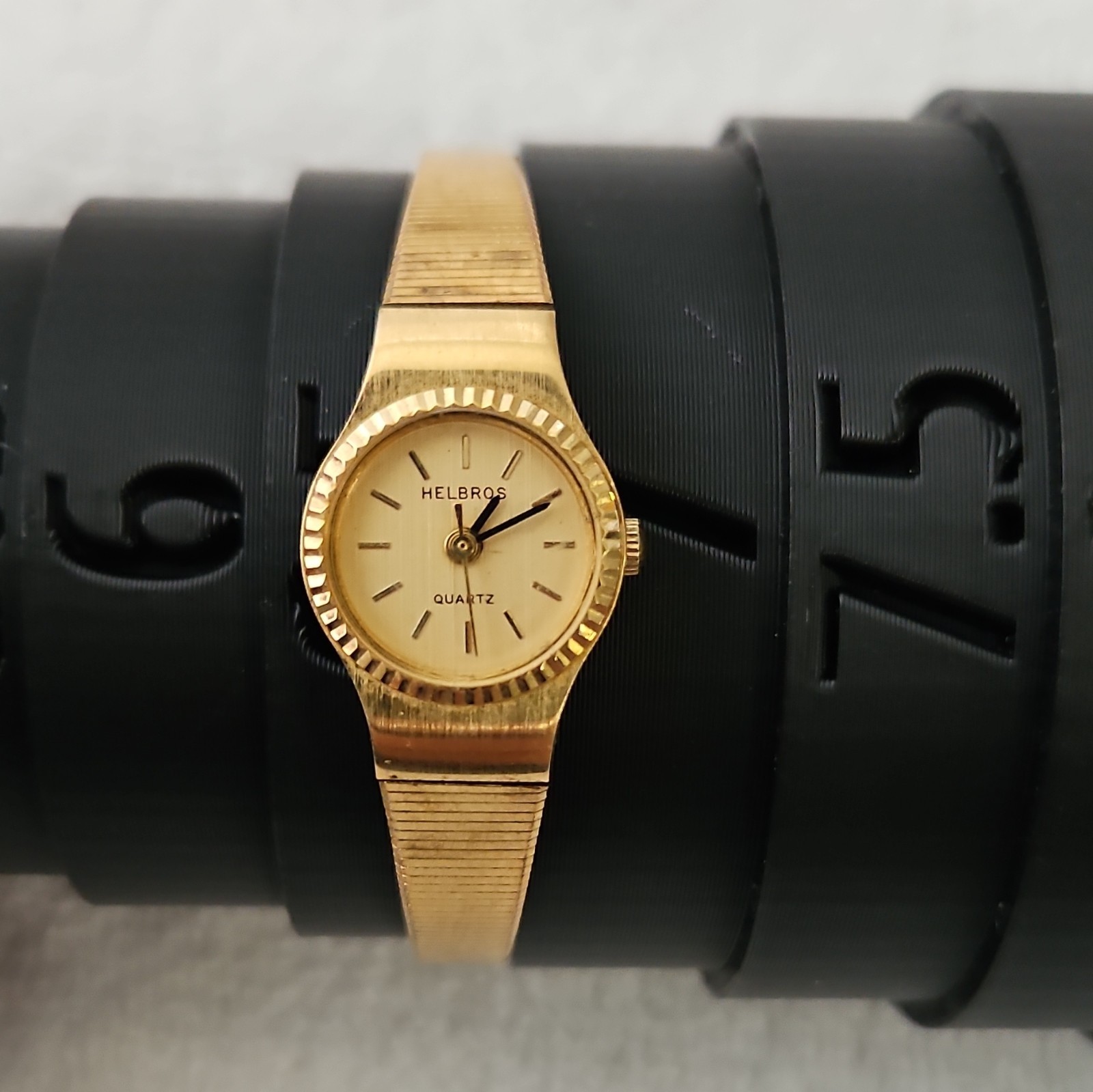 Helbros Women’s Quartz Gold Tone Analog Bracelet Watch Gold Dial Stick Indices