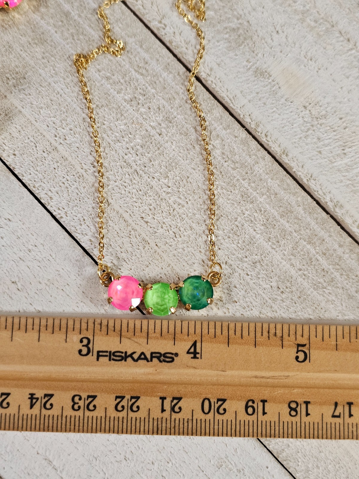 B1-22 Watermelon Mojito Pink Lime Crystal Earrings Cup chain 3pc Jewelry Set