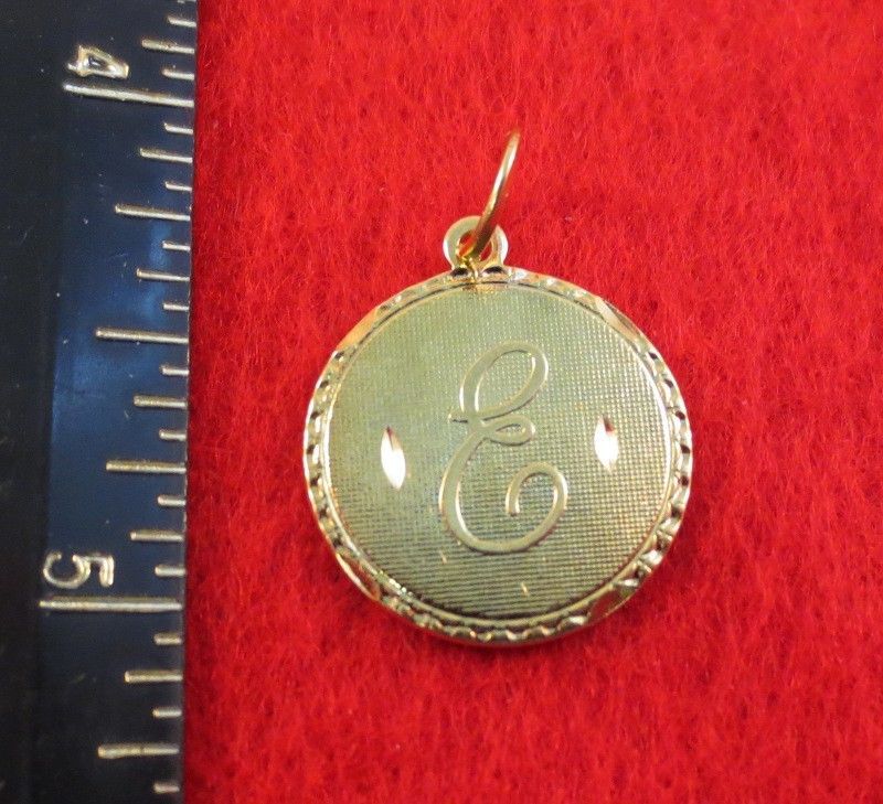 LETTERS A-Z, 14 KT GOLD PLATED ROUND INITIAL DISC CHARM PENDANT