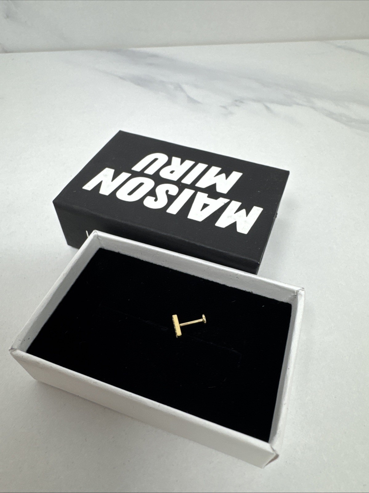 Maison Miru Pave Bar Nap 4 Stone Earring Hypoallergenic Push Pin Flat Back Gold