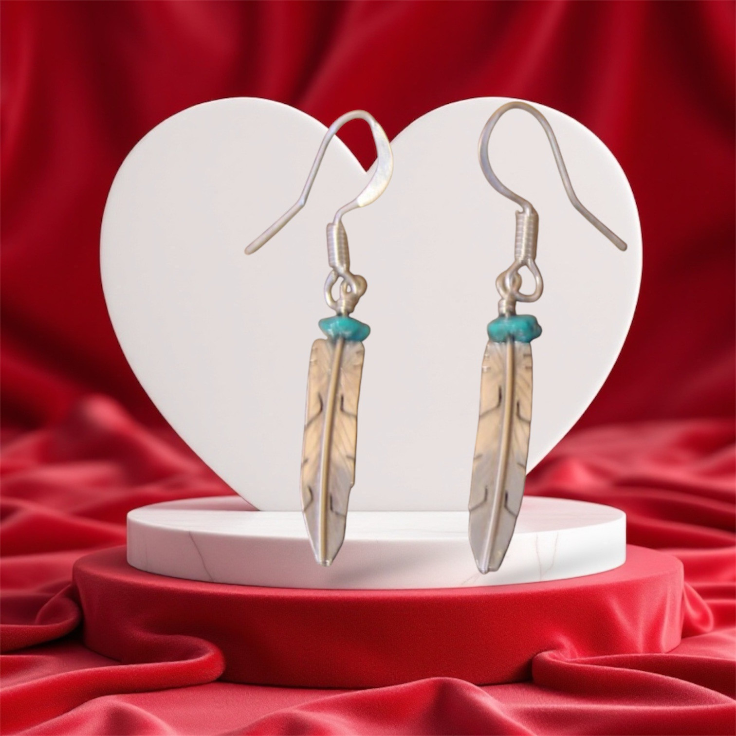 Native American Navajo Indian Sterling Silver Feather Dangle Earrings Turquoise