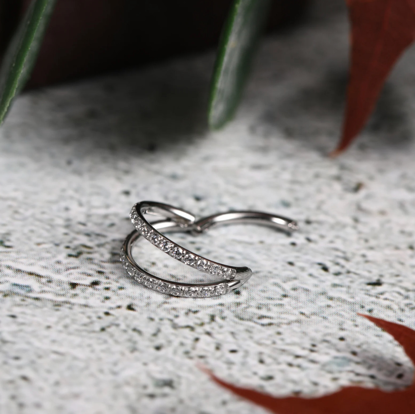 17G Double Line CZ Cartilage Hoop Nose Rings Helix Daith Conch Piercing Earrings