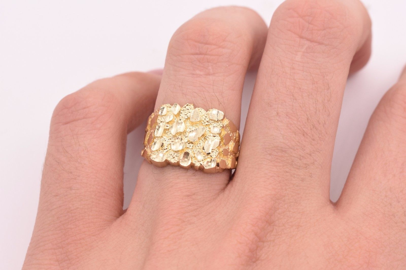 Mens Large Nugget Square Ring Real Solid 10K Yellow Gold ALL SIZES