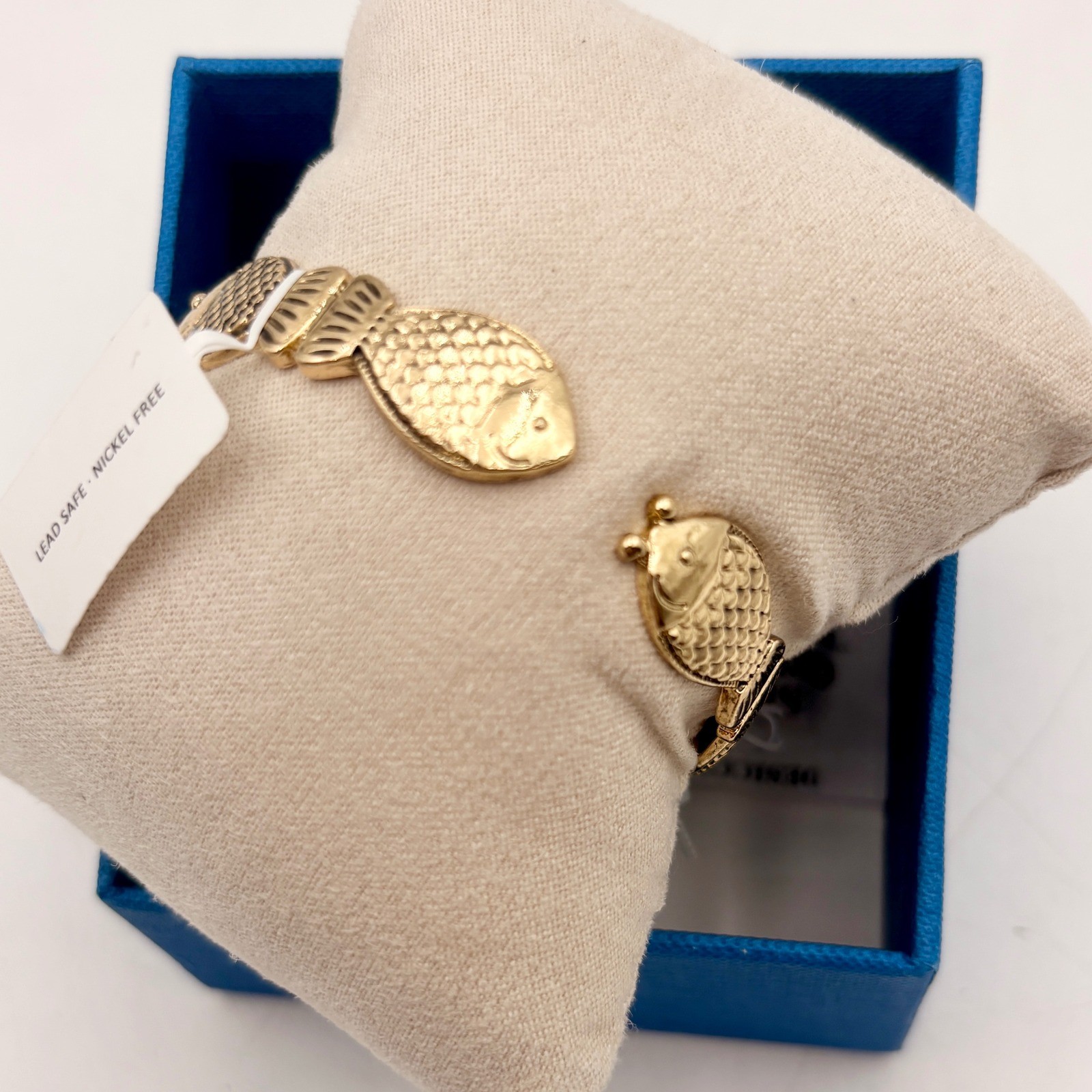 House of Harlow 1960 Gold Fish Hinged Bangle Bracelet Nautical Statement NIB