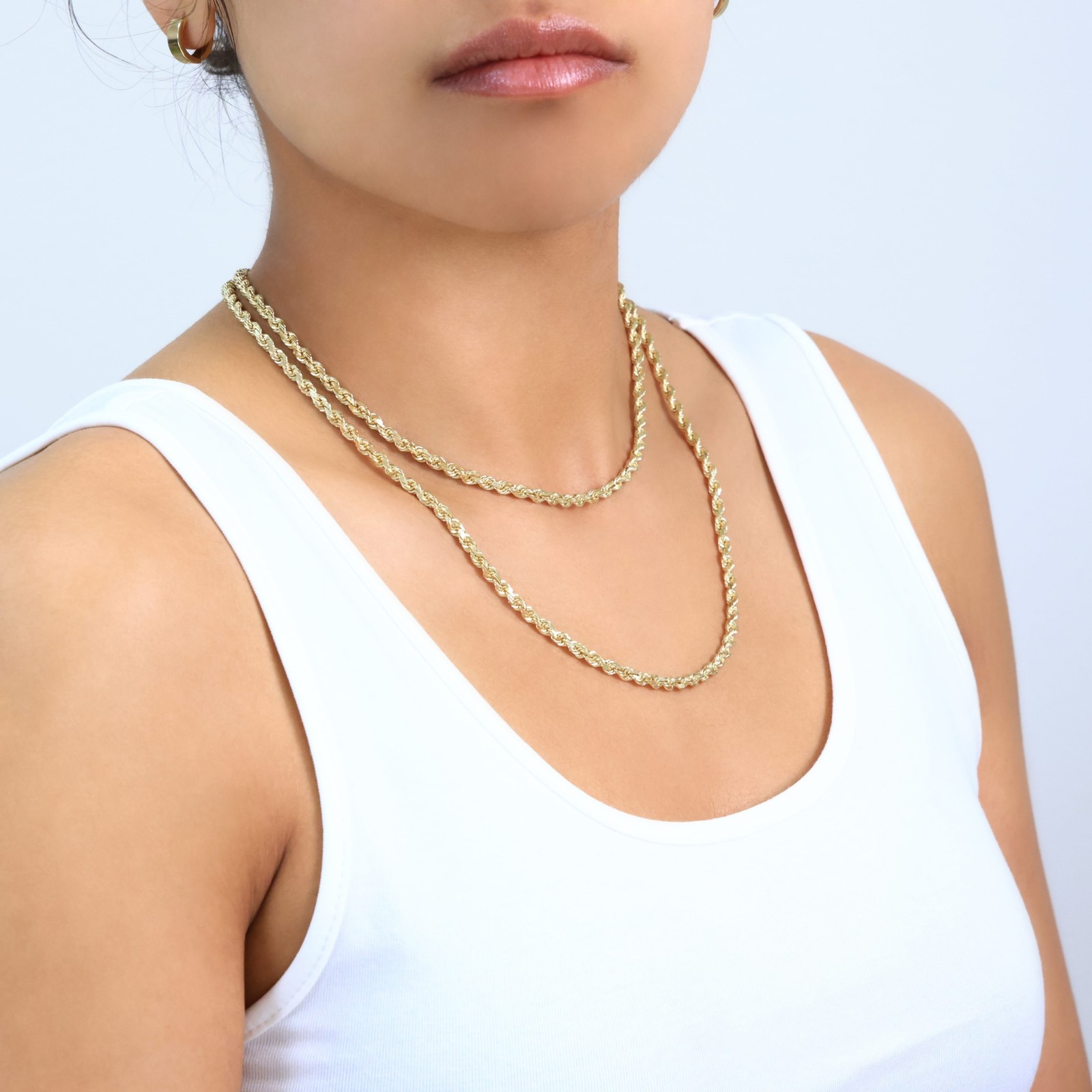 14K Yellow Gold 4mm Italian Diamond Cut Rope Chain Necklace Mens Women 16″- 30″