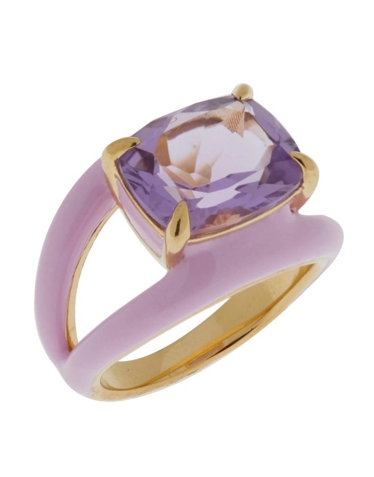 Rarities Gold Plated Sterling Silver Amethyst Enamel Split Shank X Ring Size 8