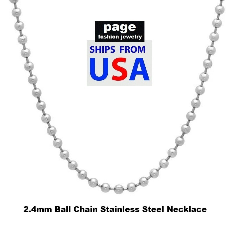 USA – Stainless Steel 24″, 30″ 2.4mm Ball Chain Necklace For Dog Tags Or Pendant