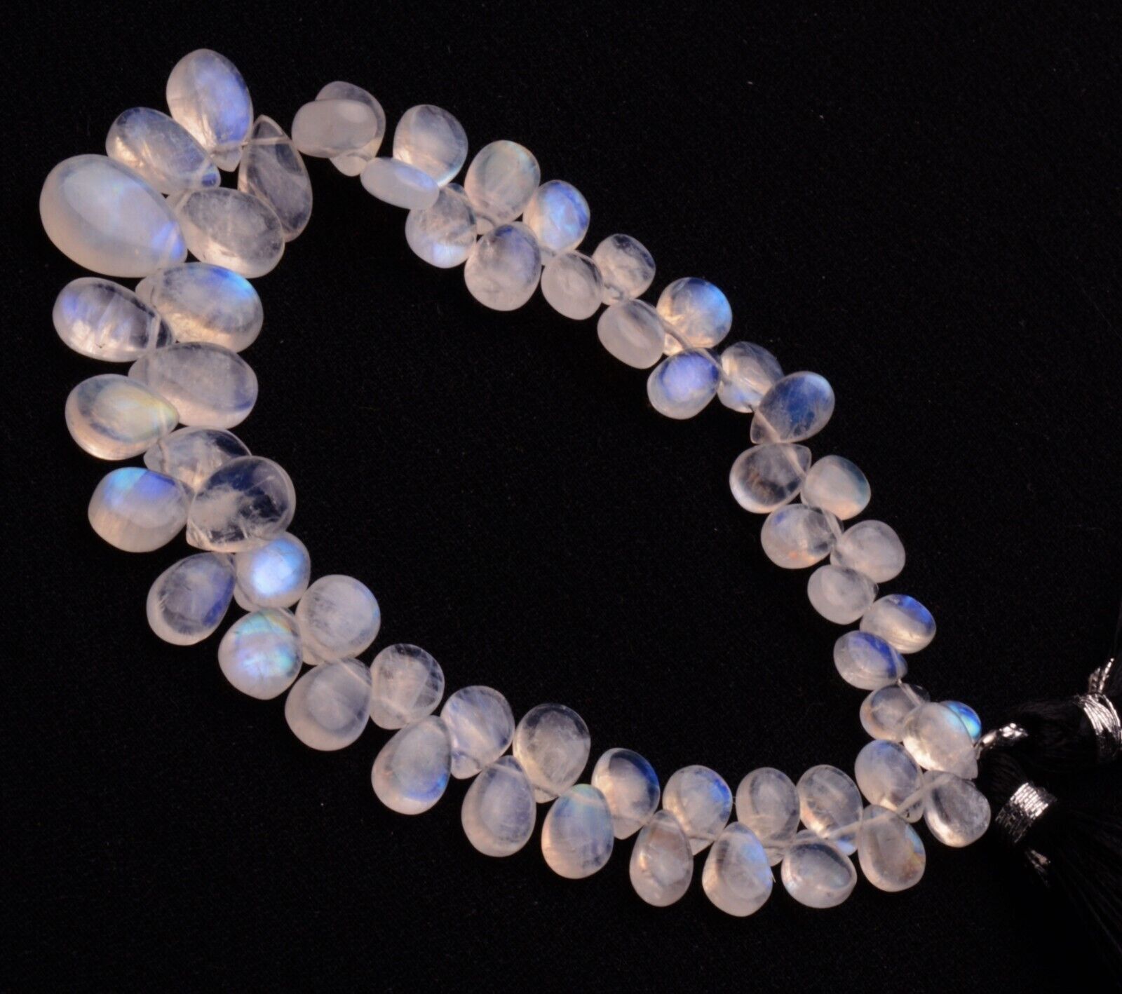 Blue Fire Rainbow Moonstone 7×5 to 9×7 mm Size Smooth Pear Beads Strand 7.5″