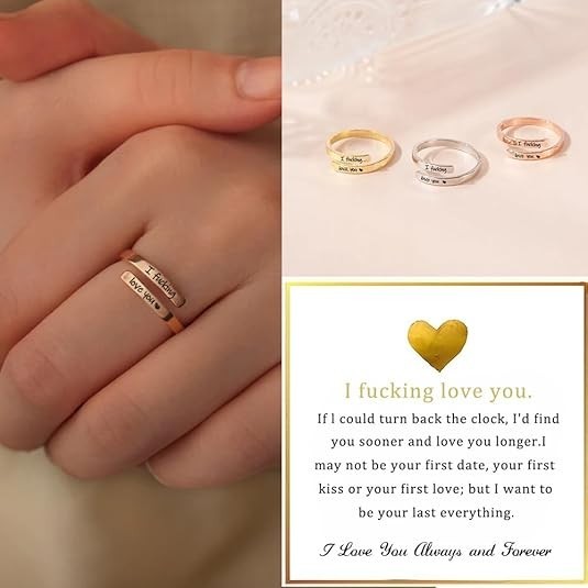 I F♡Cking Love You Ring for Women, Hope Rings Adjustable Stainless Steel Silver.