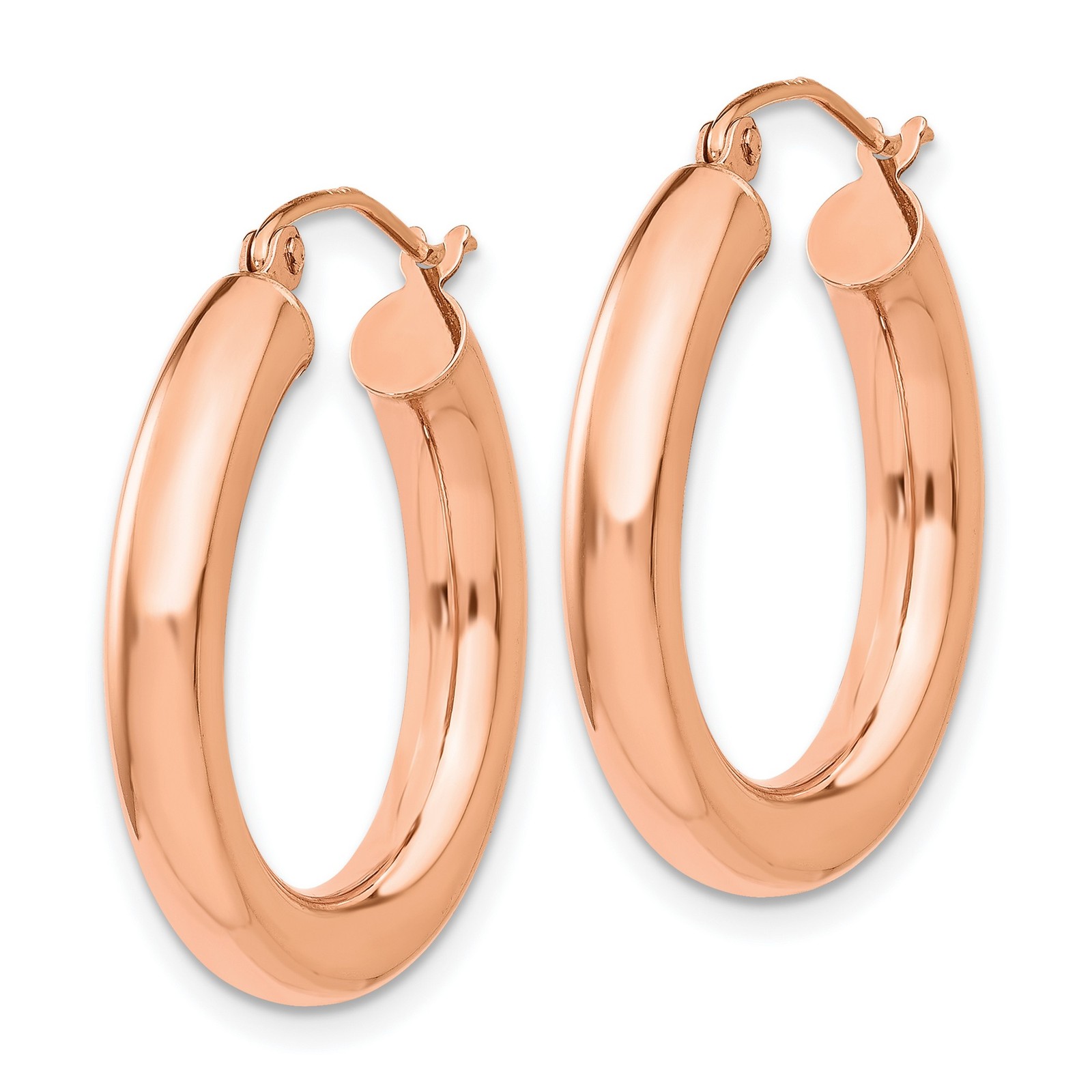 14k Rose Gold Hoop Earrings Women Solid Round Polished Minimalist Lightweight