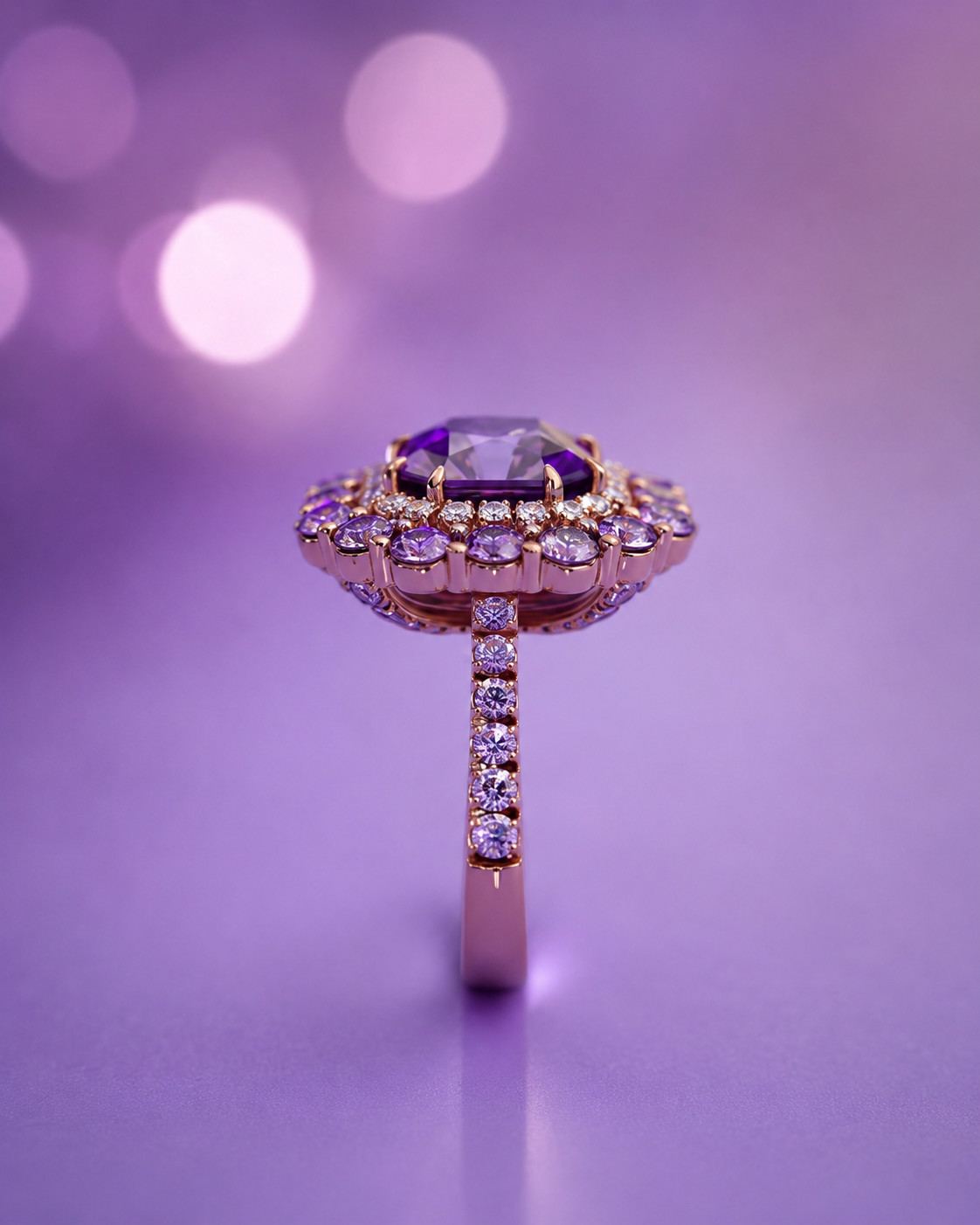4.50Ct Natural Amethyst & Diamond Wedding Gift Ring 14K Rose Gold ( Import Free)