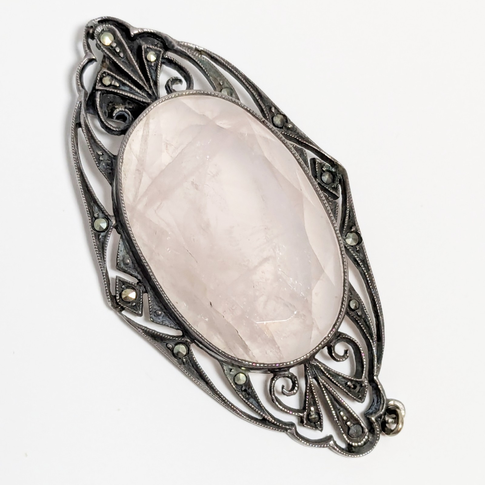 Vintage Sterling Silver Pink Quartz Germany Clasp Missing stone For fix or parts