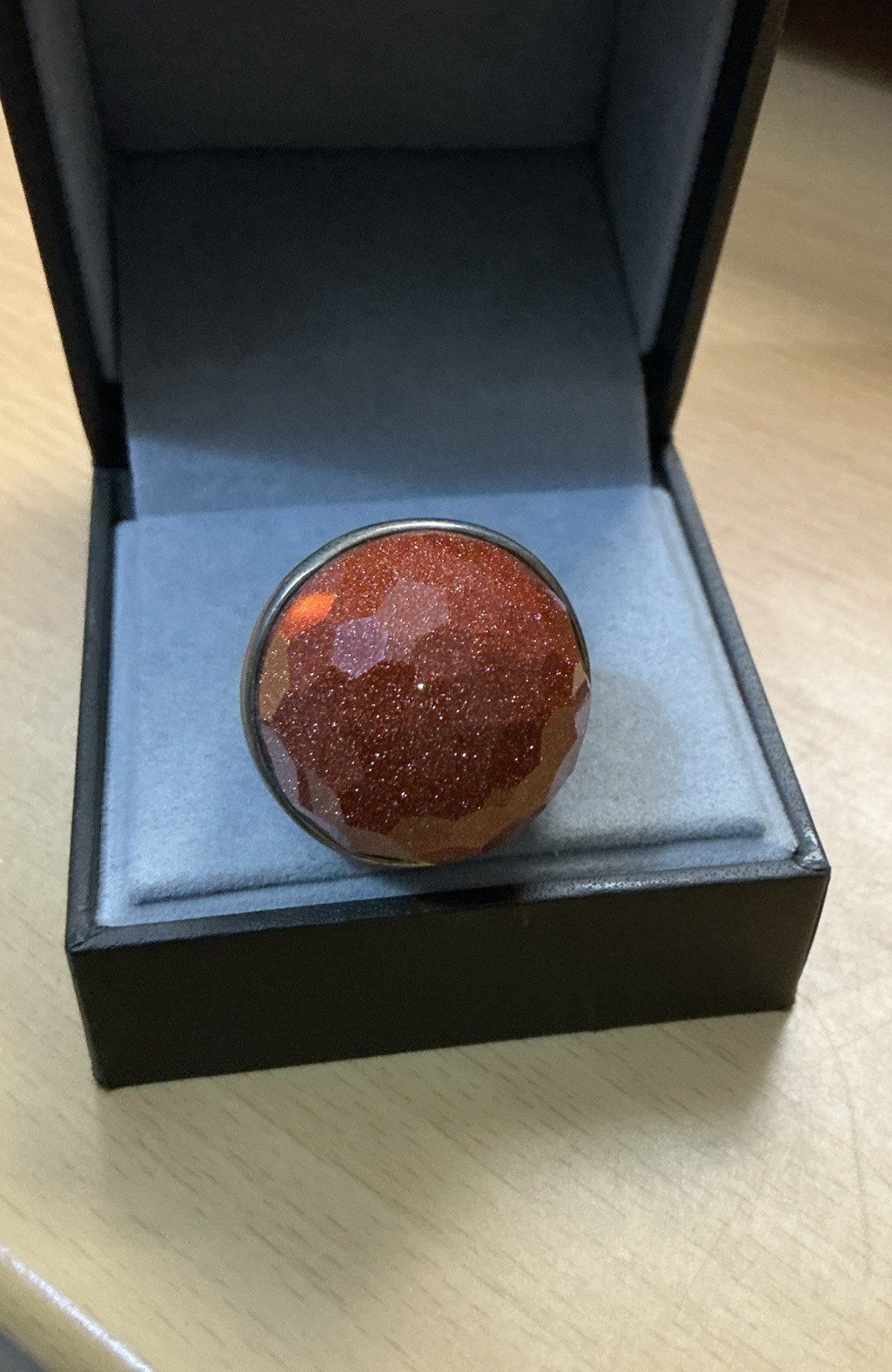 925 Silver Huge Dome Shaped Sandstone Ring Size O Hallmarked / 18.93g/ QVC