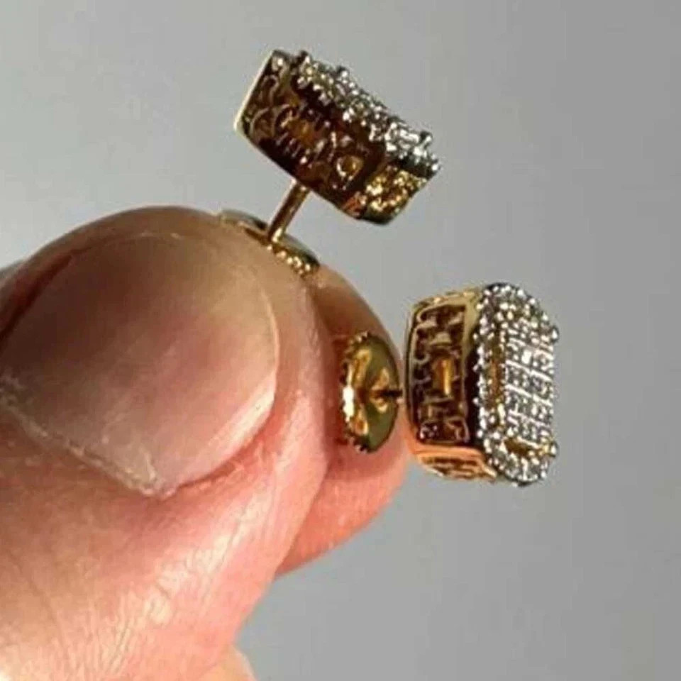 Men’s Engagement Stud Earrings Round Cut Simulated Siamond 925 Starling Silver