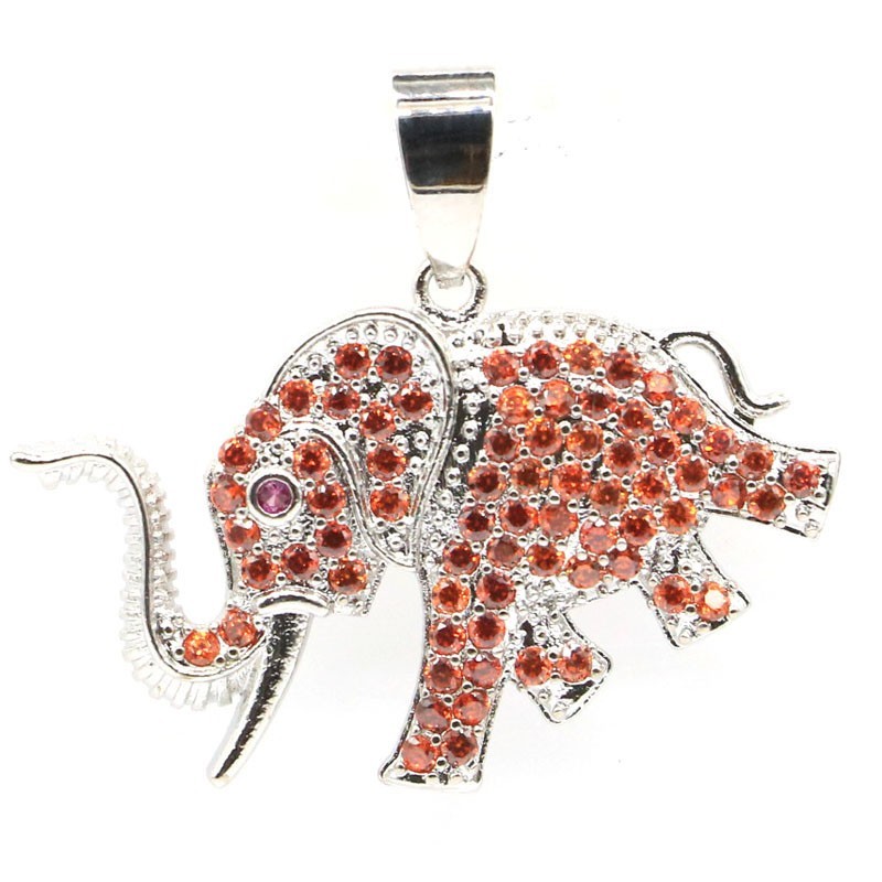 Buy 2 Get 1 Free Elephant Orange Spessartine Garnet Tourmaline Silver Pendant