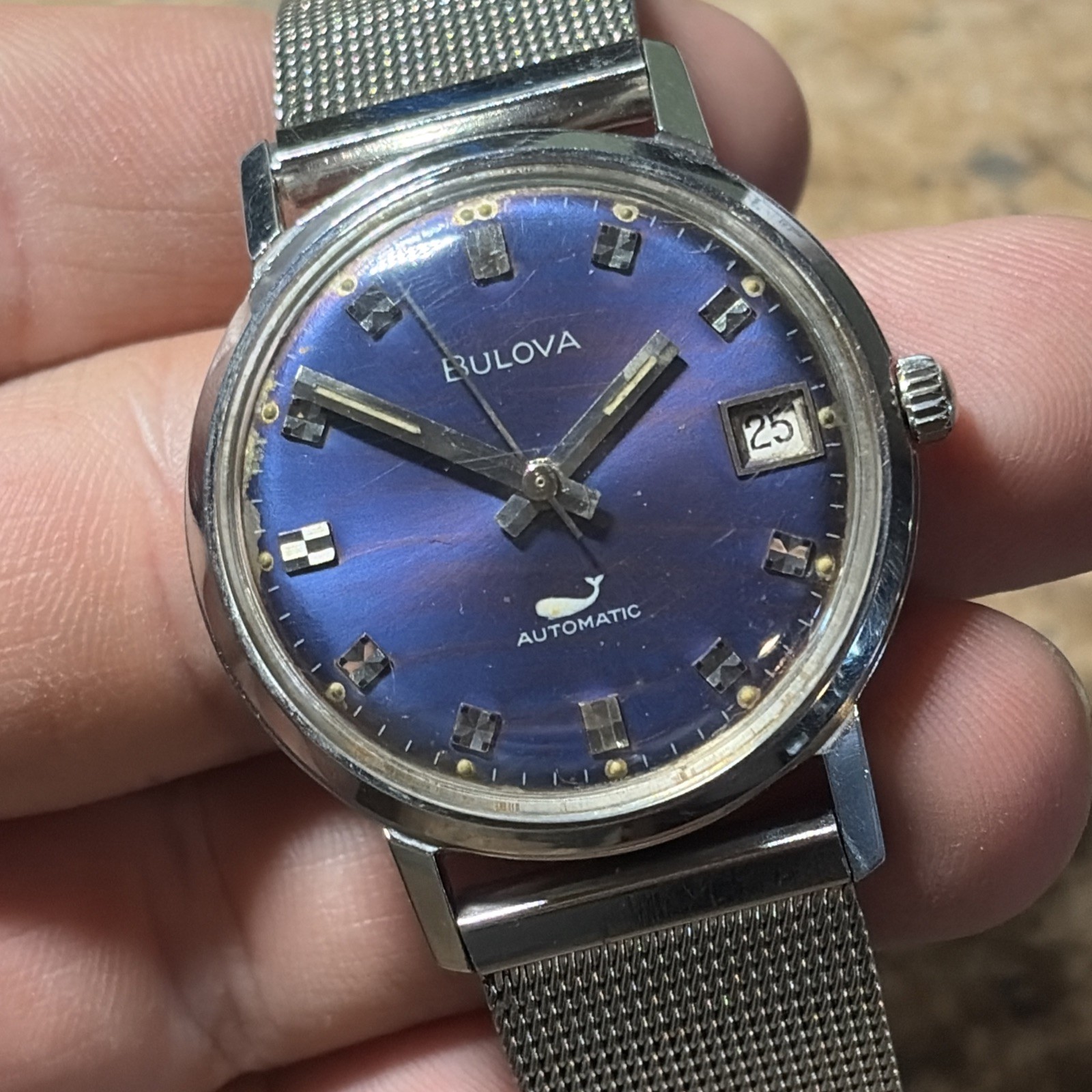 Vtg BULOVA Sea King Men’s Automatic 11 ANACD Watch Date Blue dial (Repair) READ
