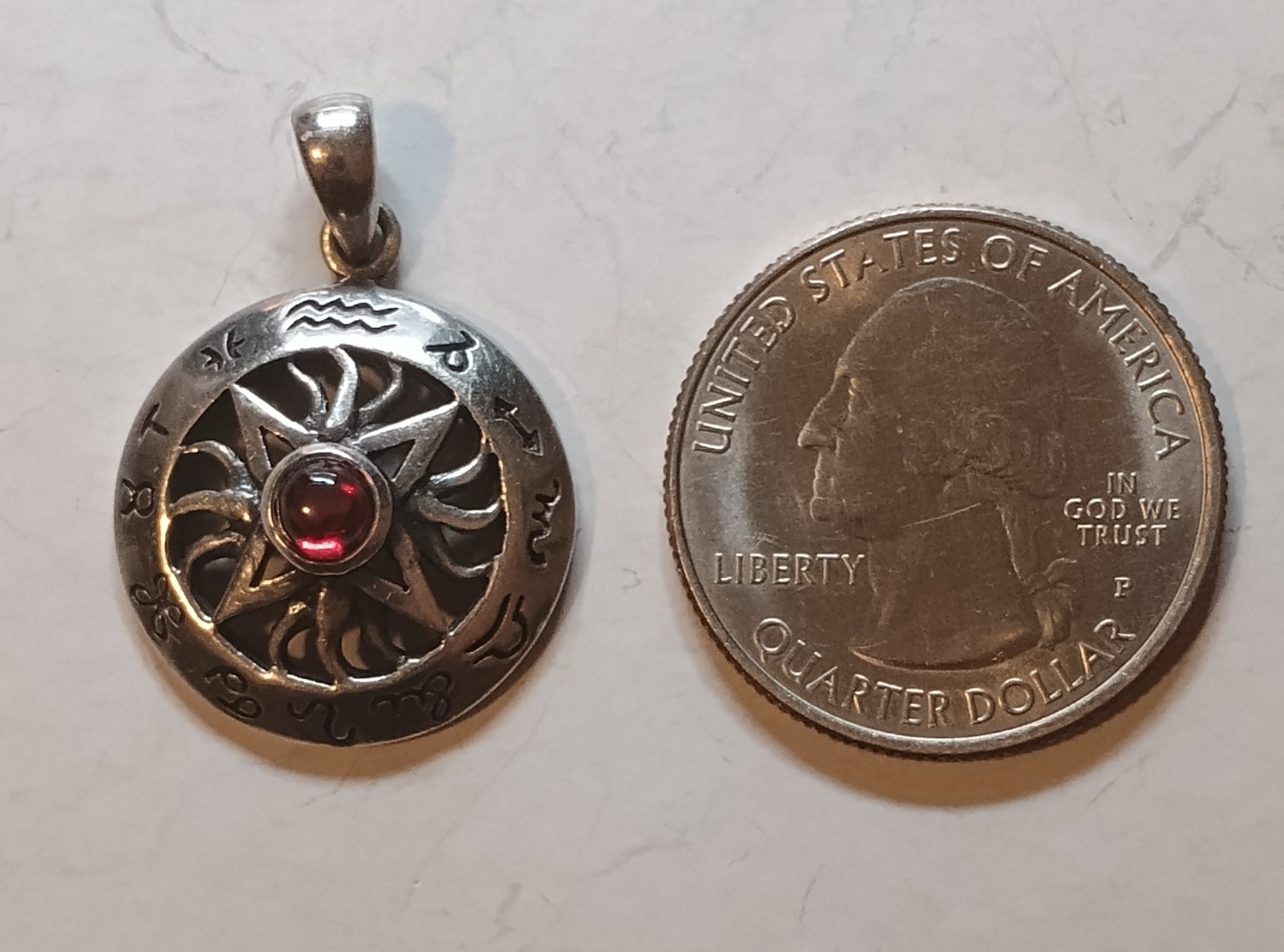 Vintage Sterling Silver.925 Peter Stone PSCL Garnet Zodiac Symbol Pendant