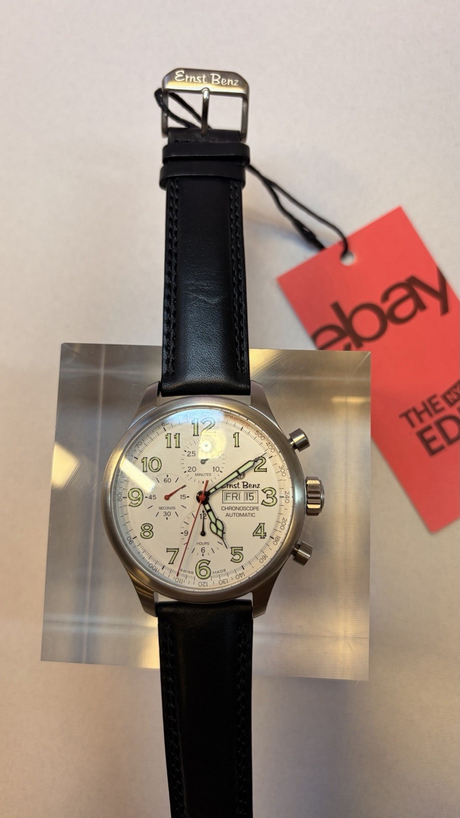 Ernst Benz Chronoscope Automatic Chronograph White Dial Black Leather Strap 43mm