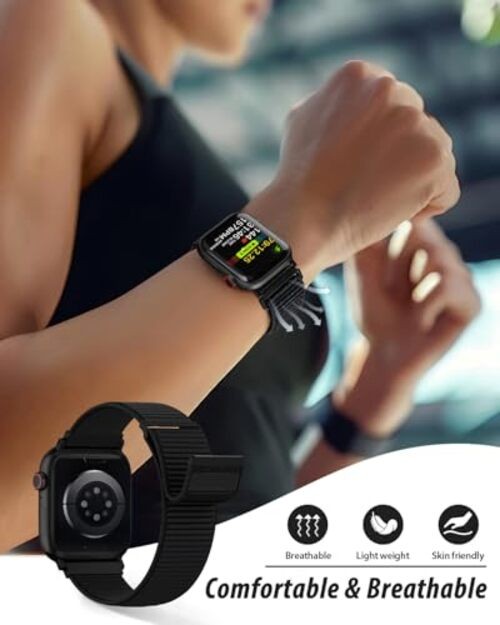 Nylon Loop Sport Band Compatible 44mm/45mm/46mm/49mm/(42mm-Series 3 2 1) Black