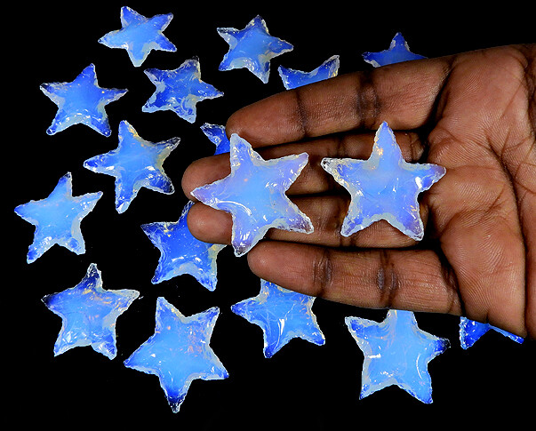 Opalite Star Crescent Star Healing Stone Metaphysical Glass Opal Carving Pm252
