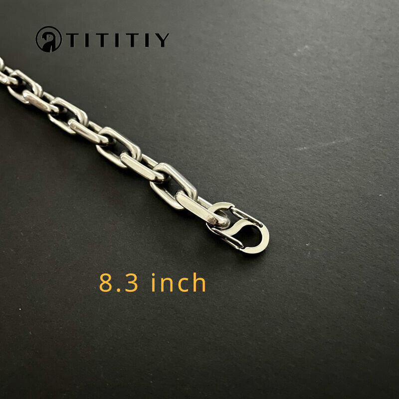 8mm Pure Titanium Chain Bracelet for Men’s Flat O-Chain Anti Allergy 8.3 inch
