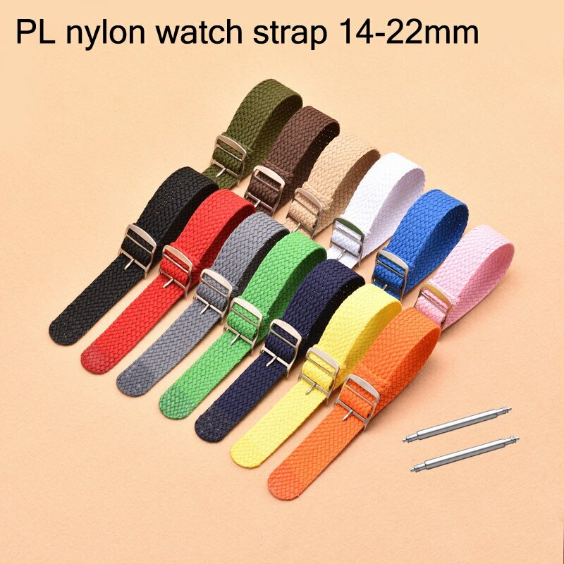 No-hole PL Nylon Watch Band 14mm 16mm 18mm 20mm 22mm Weave Fabric Strap Bracelet