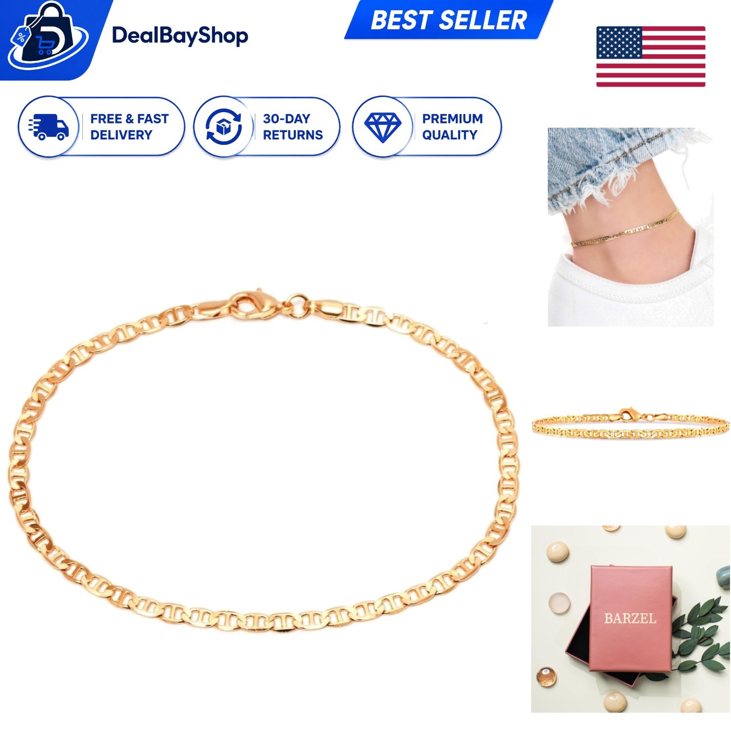Comfortable 18K Gold Plated Women’s Anklet – Flat Marina Design from Brazil