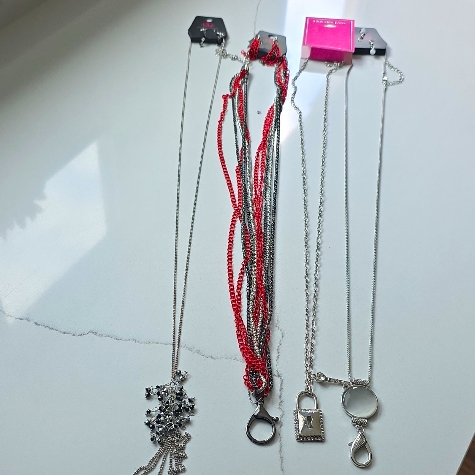 Paparazzi Holiday Lane Mixed Lot 4 Women’s Fashion Metal Necklaces Silver Red
