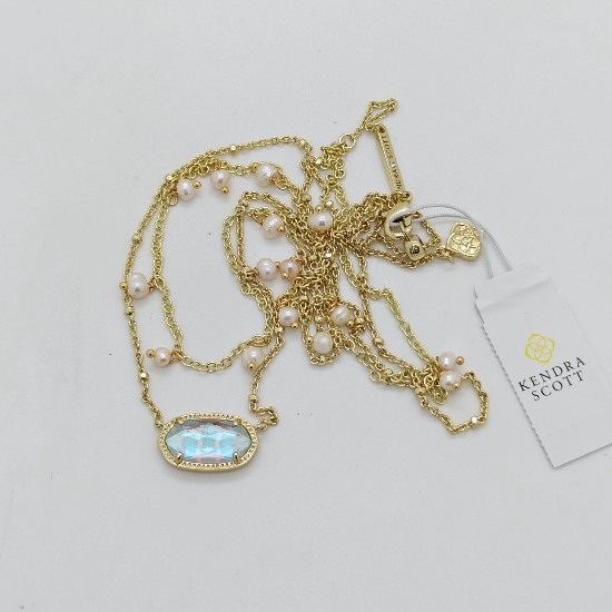 Kendra Scott Elisa Gold Pearl Multi Strand Pendant Necklace In Dichroic Glass