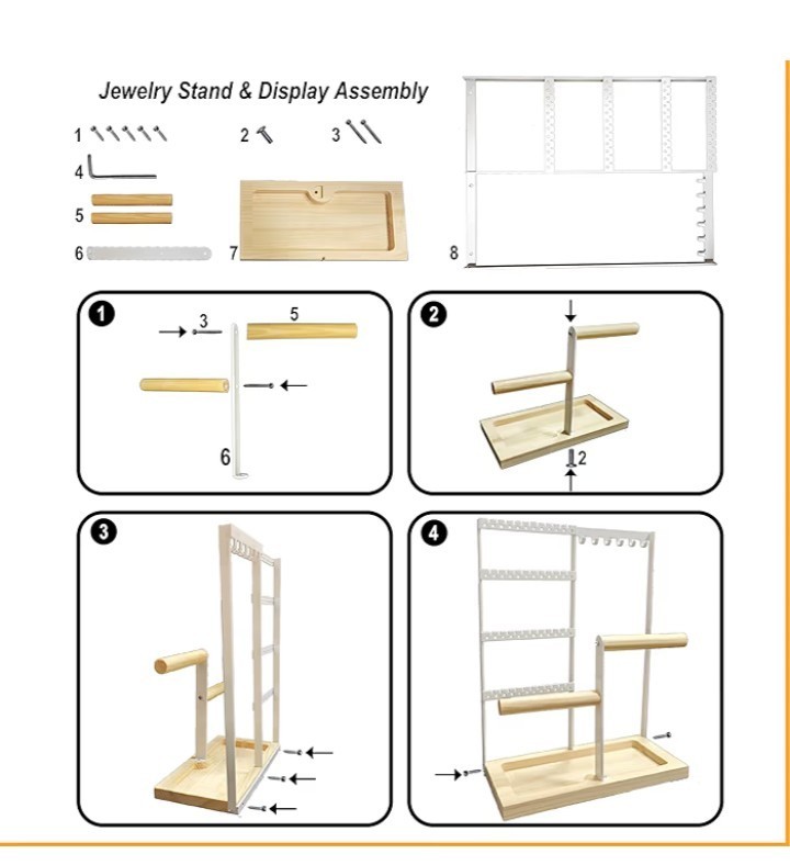 Dracelo Modern 4-Tier Metal and Wood Jewelry Organizer Tower Rack
