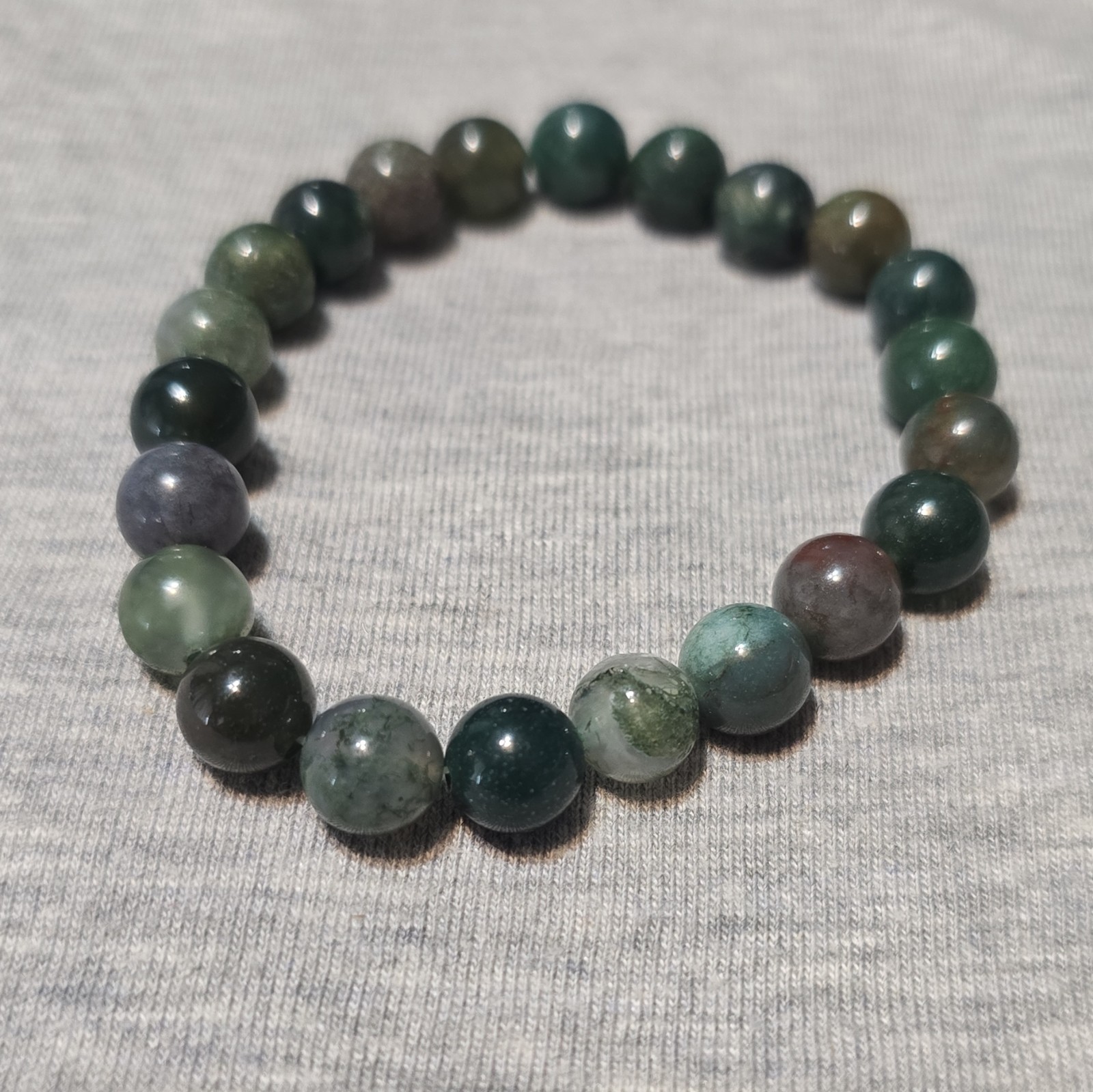Moss Agate Round Gemstone Beaded Stretch Bracelet No Clasp