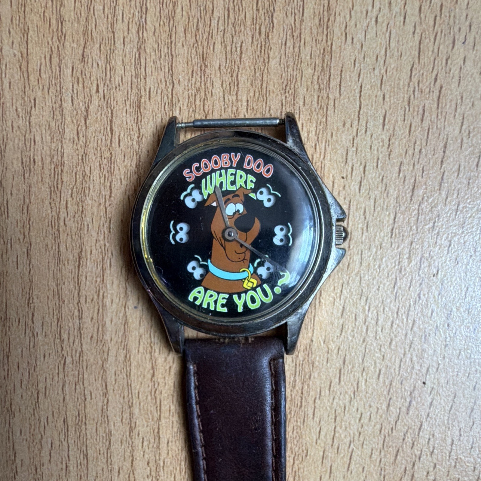 Armitron Vintage Scooby-Doo Kids Quartz Analog Watch Brown Leather Strap