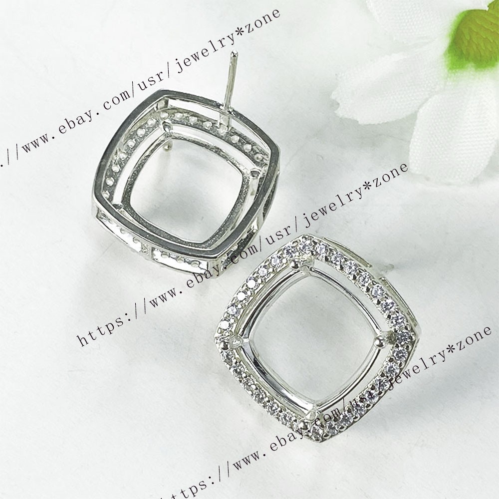 Pre Notched Sterling Silver Earrings Cushion 4x4mm to 14x14mm Semi Mount Dangle