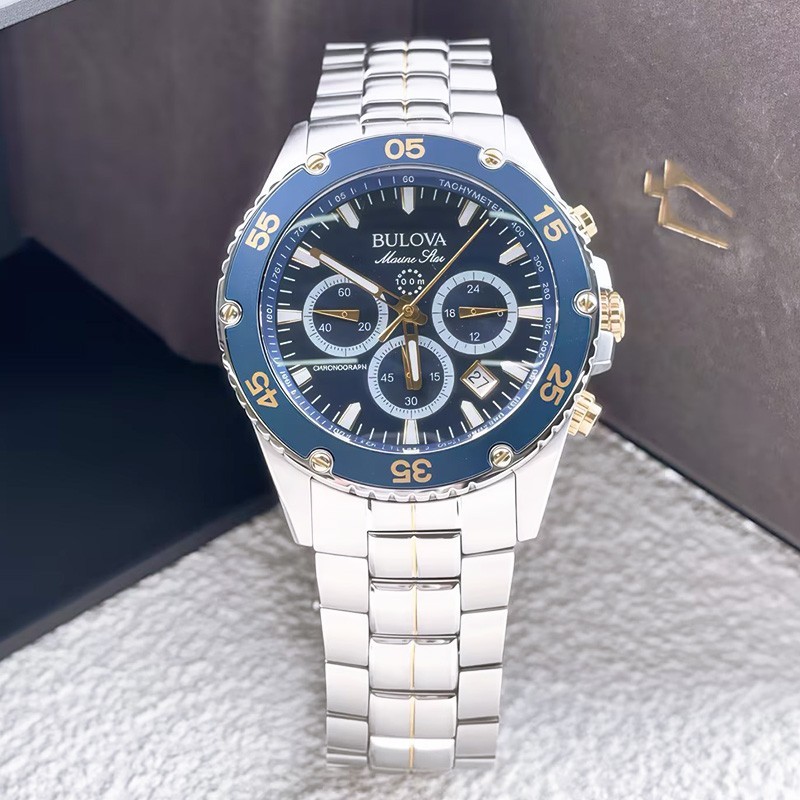 Bulova Men’s Marine Star 98B400 Blue Dial Stainless Steel Quartz Watch 41.5MM
