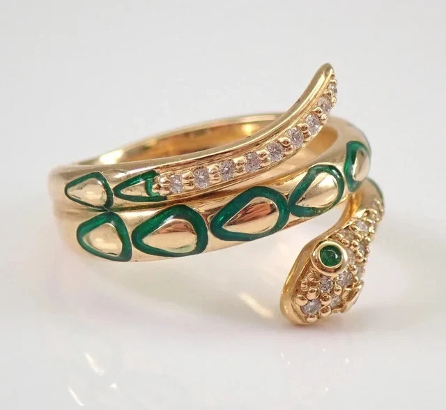 0.50Ct Round Cut Real Moissanite Snake Engagement Ring 14K Yellow Gold Plated