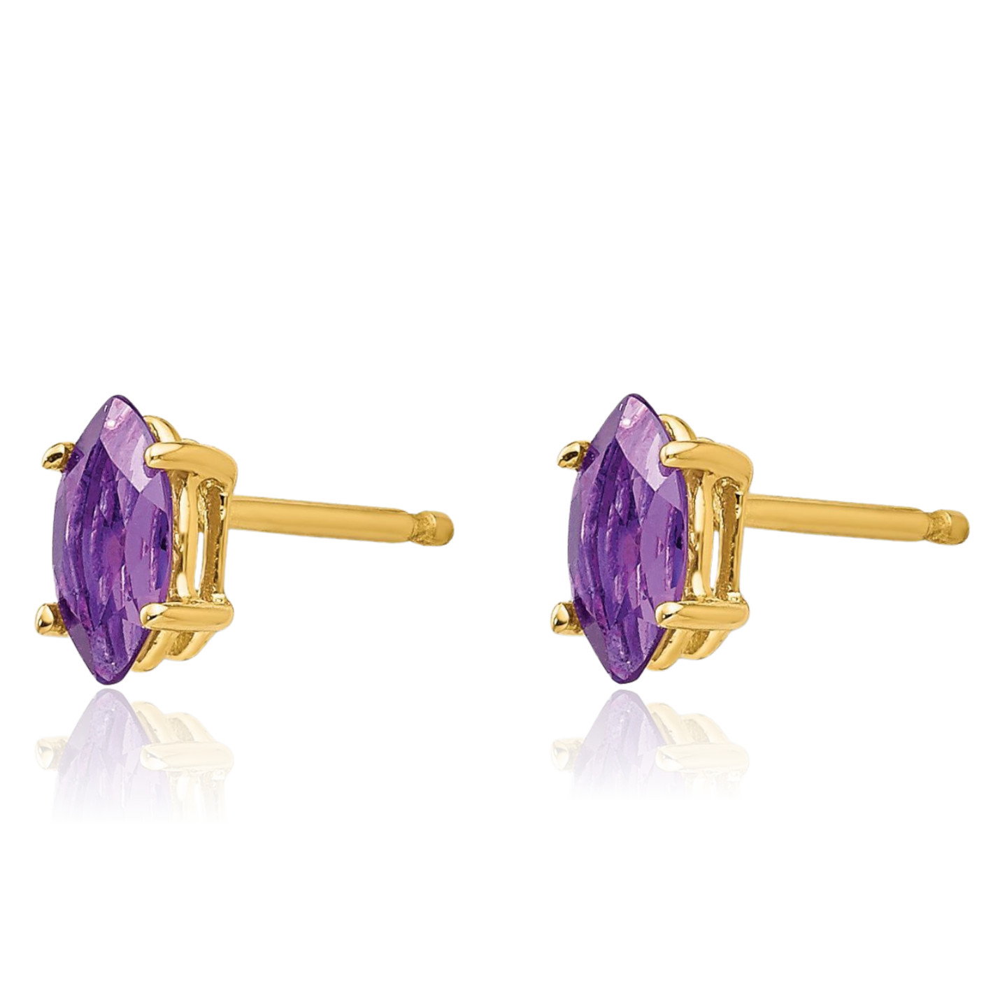 14K Solid Yellow Gold 0.44 ct Purple Amethyst Medium Stud Earrings 6mm 1/4 inch