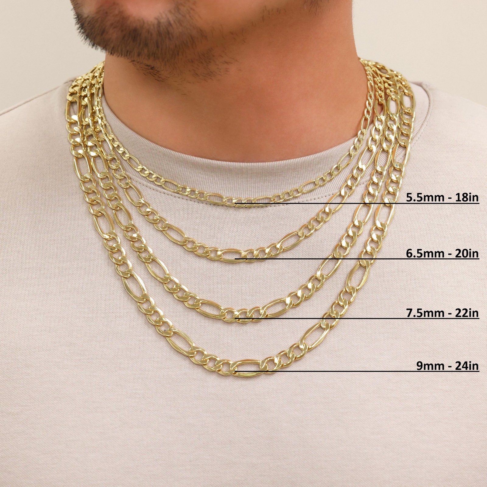 14K Yellow Gold 2mm-8mm Italian Figaro Chain Necklace Bracelet Men Women 7″- 30″