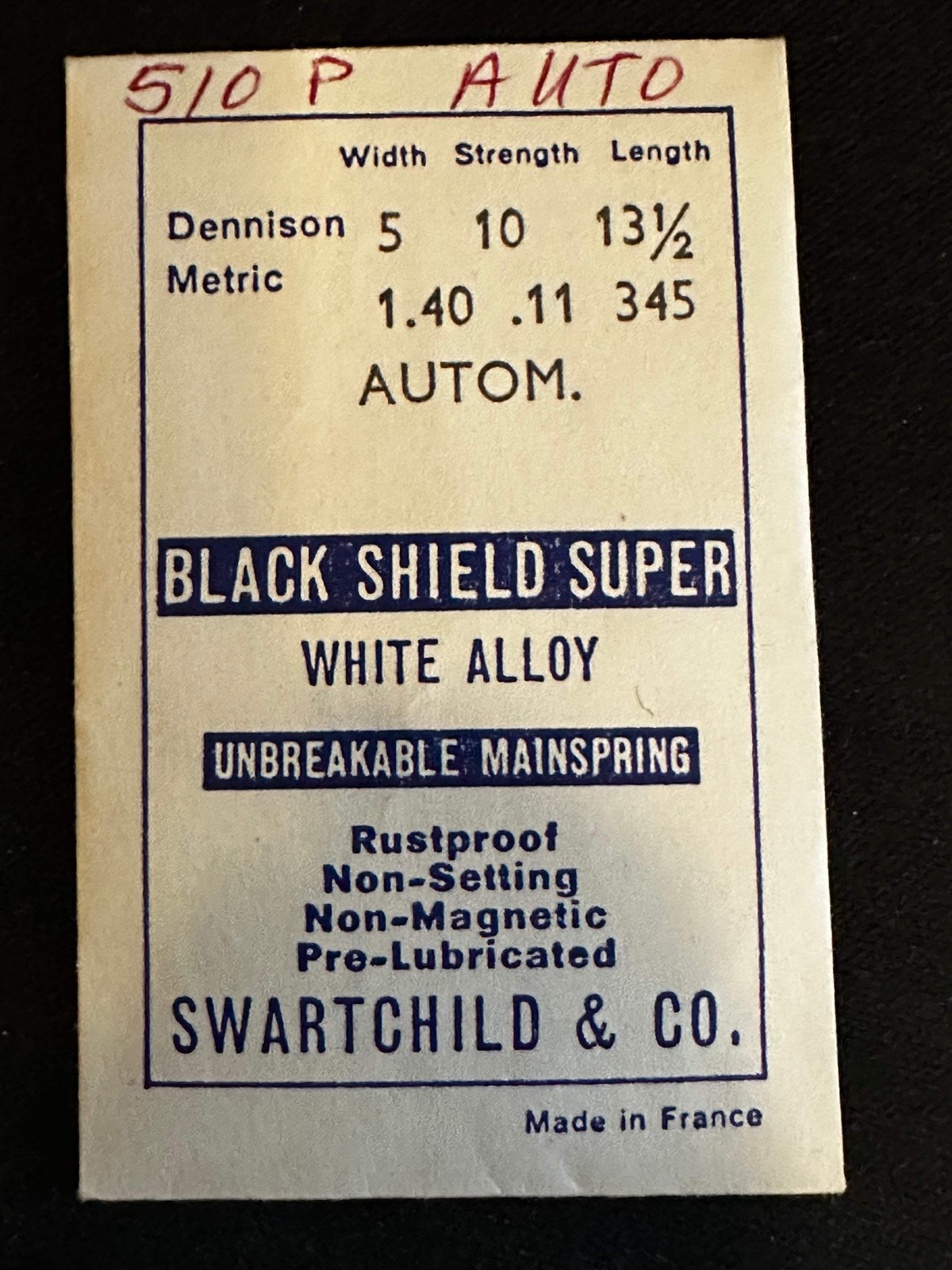 Swartchild Black Shield SUPER Mainspring for Elgin 813, 819, 854, 885 automatics