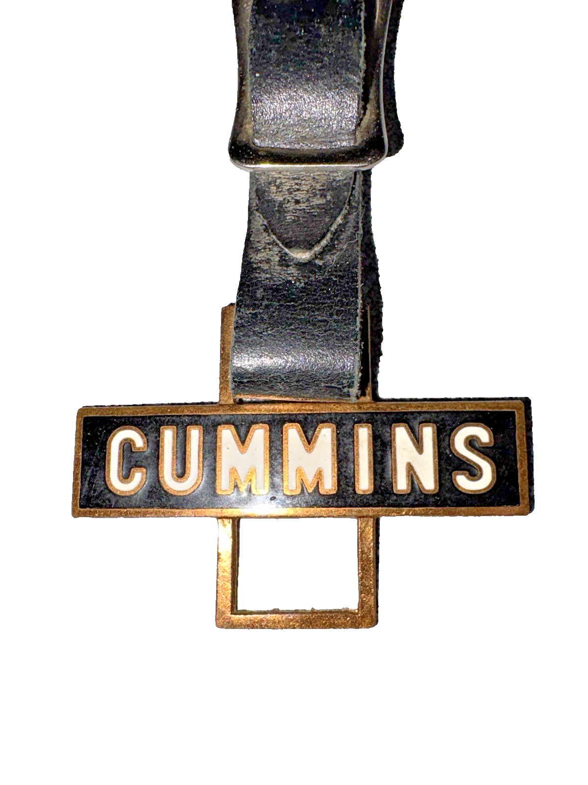 VTG CUMMINS Engine Co Pocket Watch FOB Leather Strap Enamel METAL ART CO Roch Ny