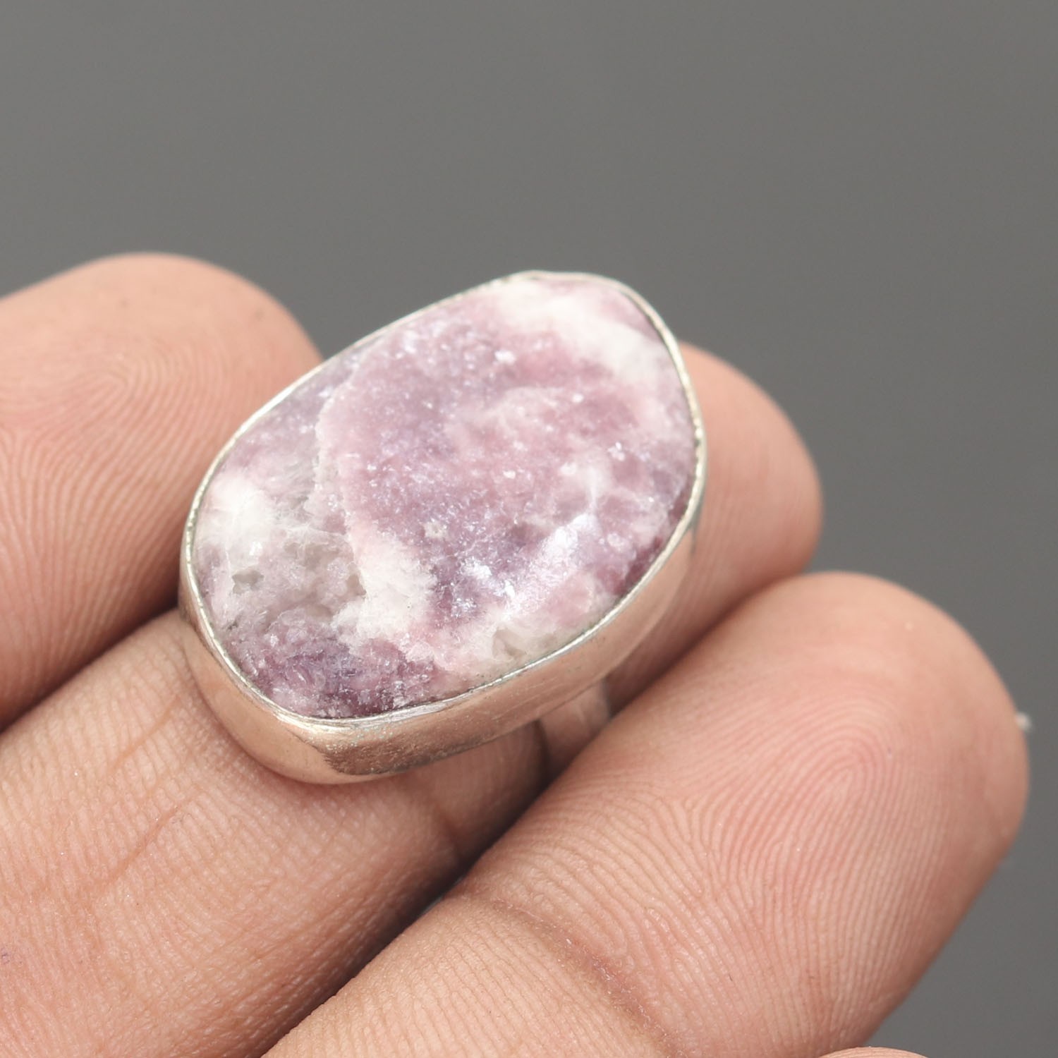 Lepidolite Gemstone 925 Sterling Silver Handmade Ring Jewelry Gift For Her