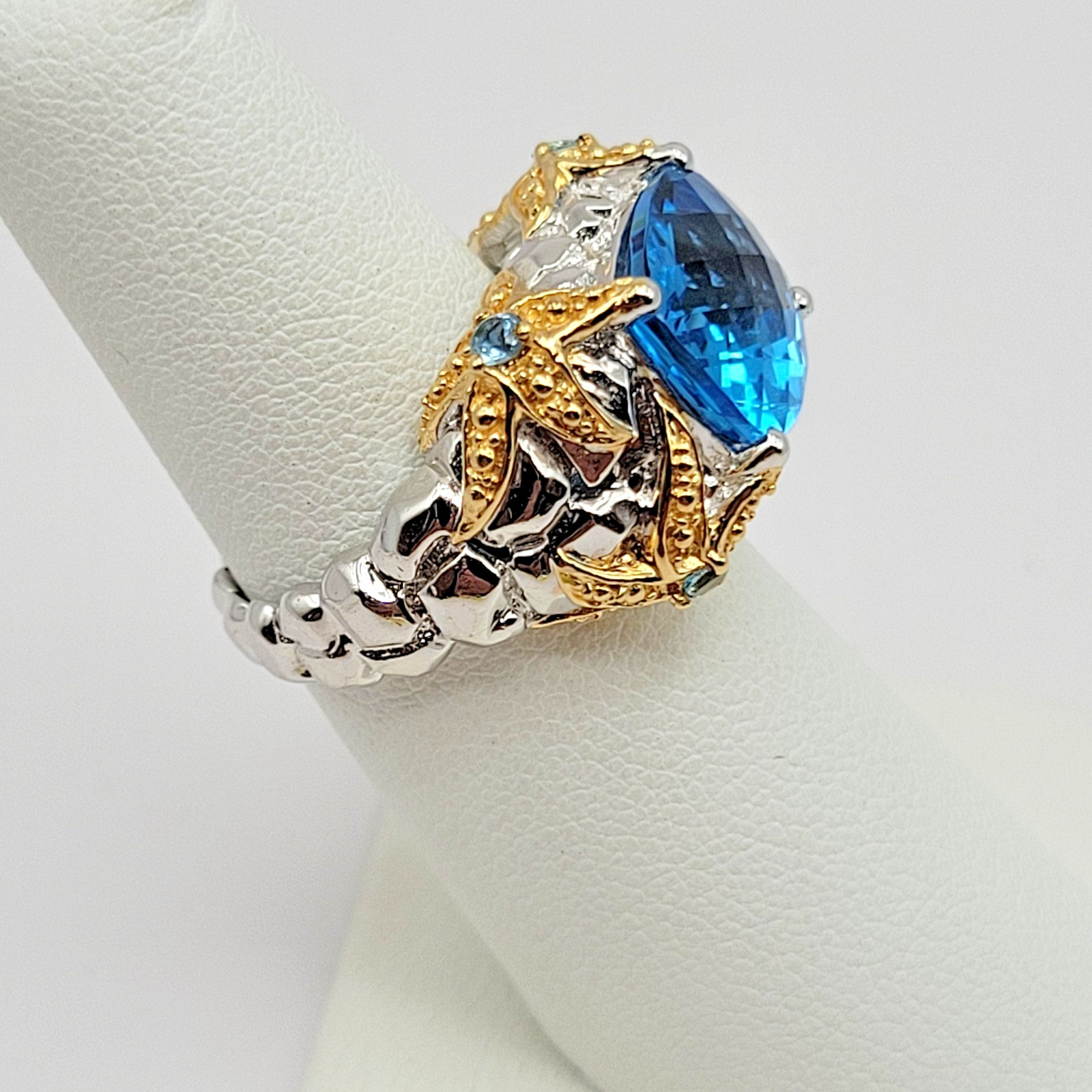 Victoria Wieck 18k Sterling Silver Swiss Blue Topaz Starfish Ring – Size 6