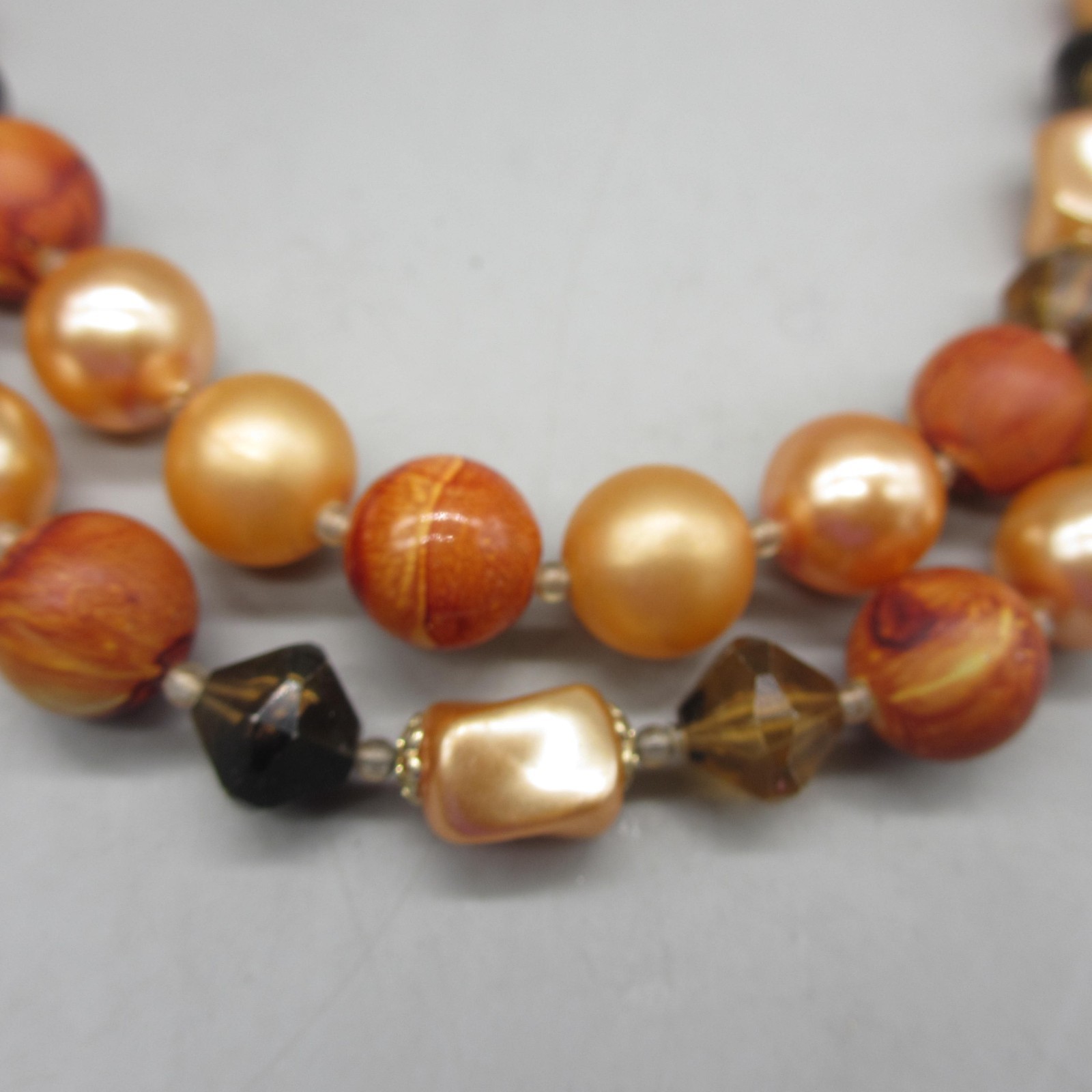 Vintage Hong Kong Necklace MCM Beaded Orange Brown Double Strand 19 Inch