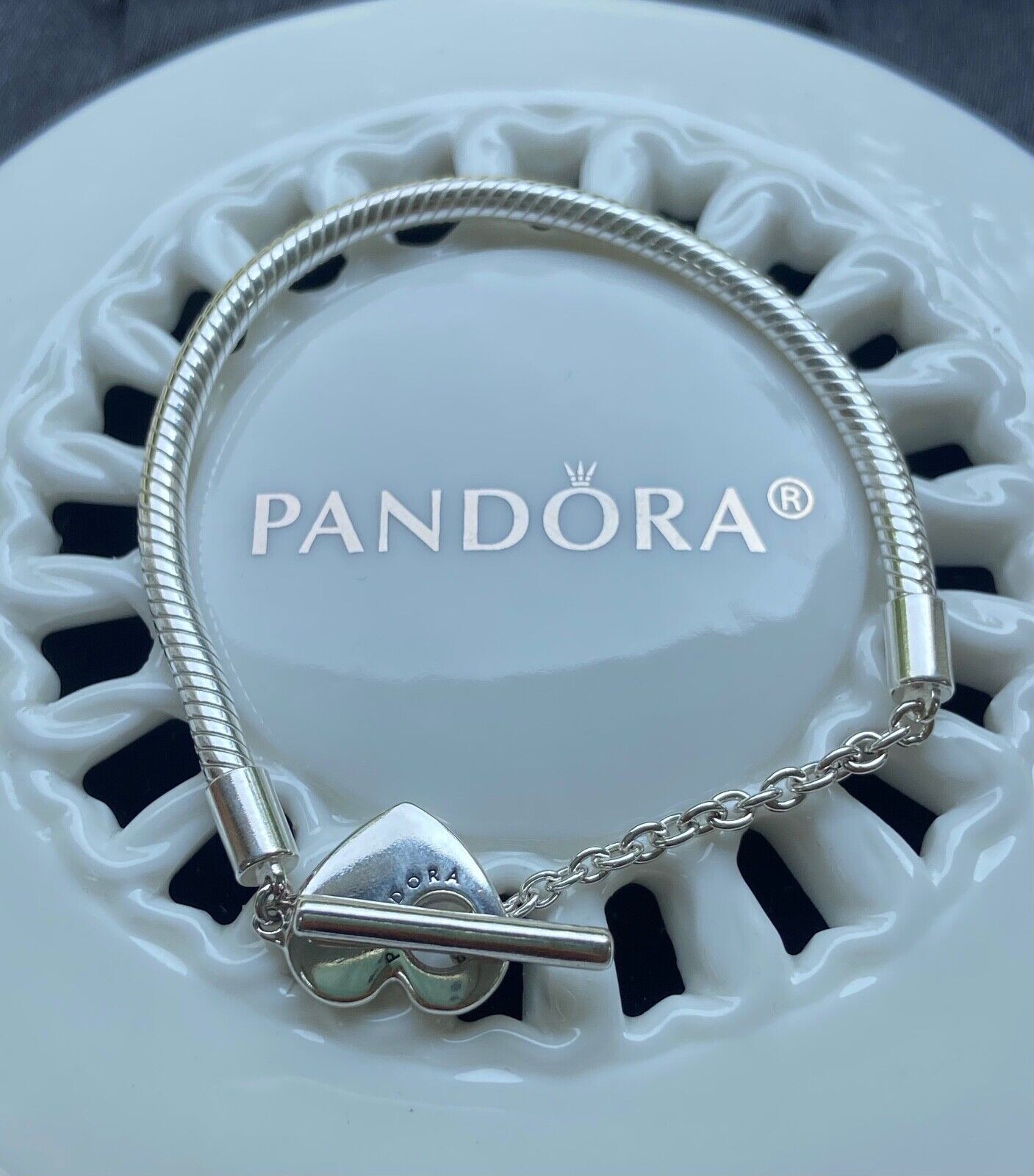 Authentic Pandora Heart T-Bar Snake Chain Bracelet #599285C00