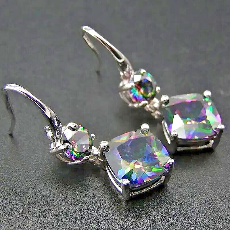 Sterling Silver Topaz Rainbow Mystic Topaz Drop Hook Earrings
