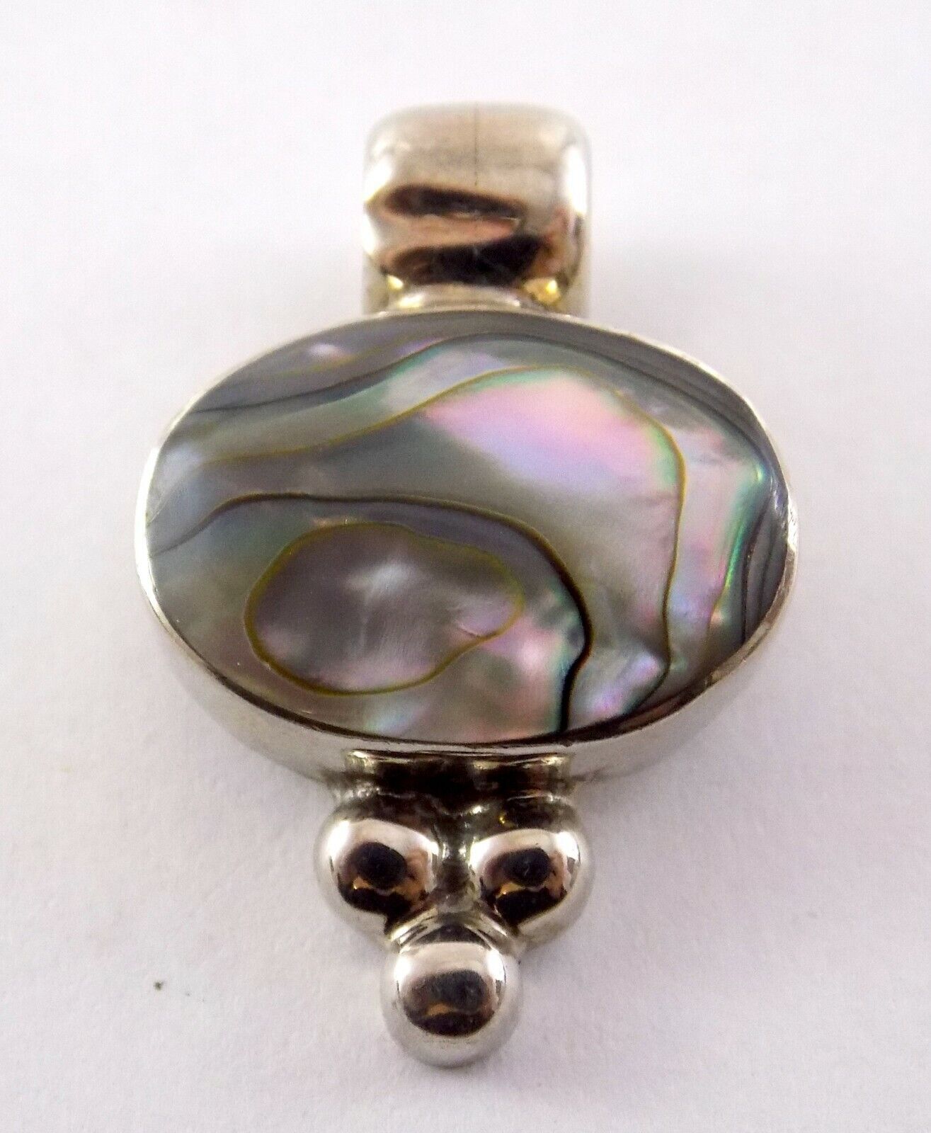 ATI Mexico Sterling Silver and Abalone Shell Pendant 925 1 1/8 Inches Long 5.9g