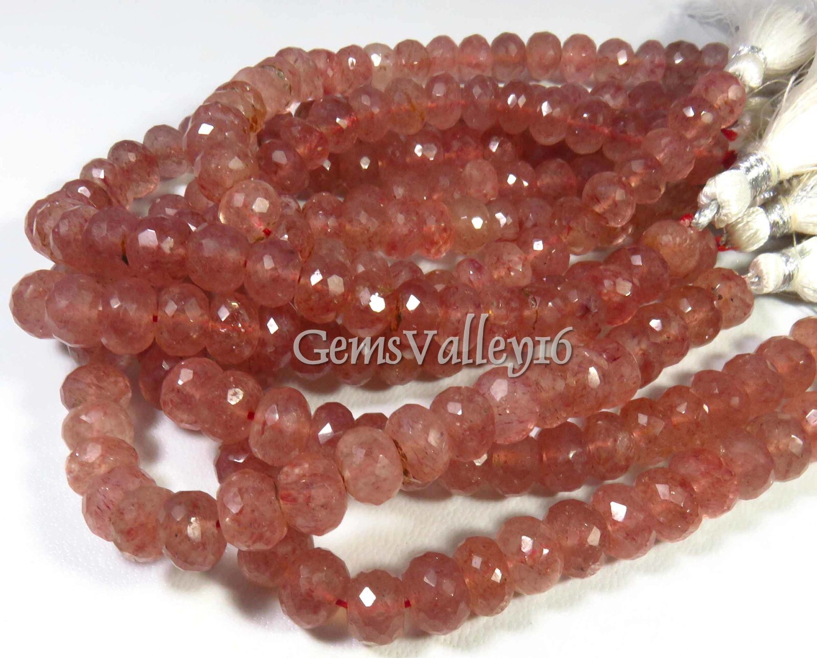 Natural Strawberry Quartz Rondelle Faceted Gems Beads 8-8.5mm 8″Strand GV-3705