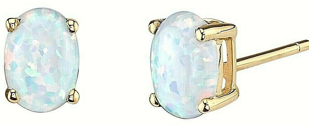 Natural 2.00 Carat Opal Oval Shape Stud Earrings 14K Yellow Gold Value $595
