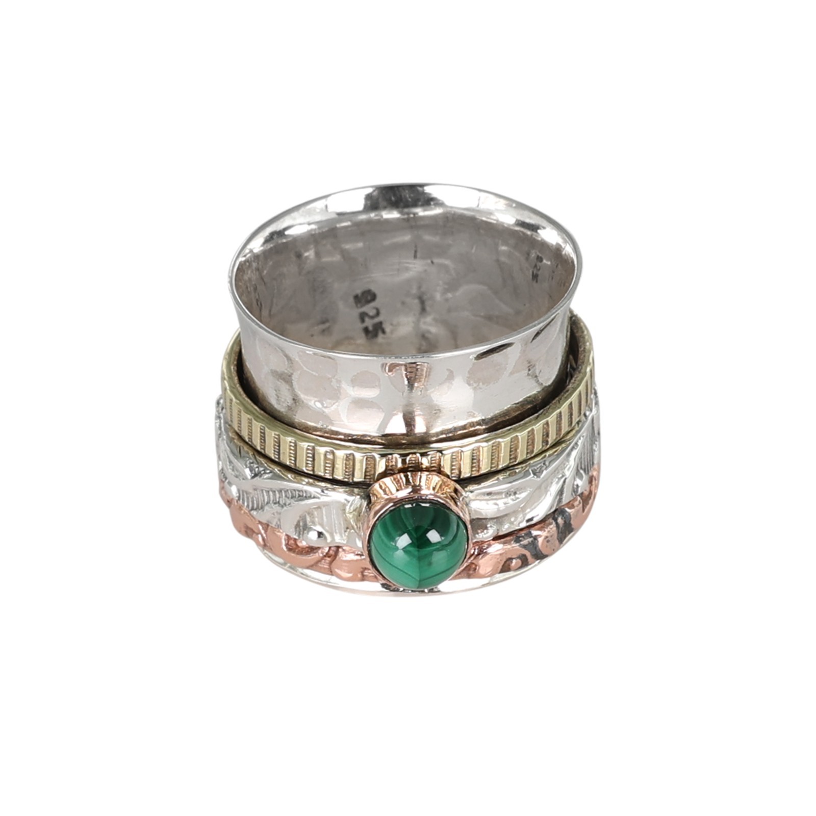 Malachite Gemstone Spinner Ring Handmade Fidget Jewelry ar8956